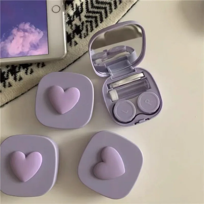 Travel Accessories Kit For Women - Kotak wadah lensa kontak hati ungu