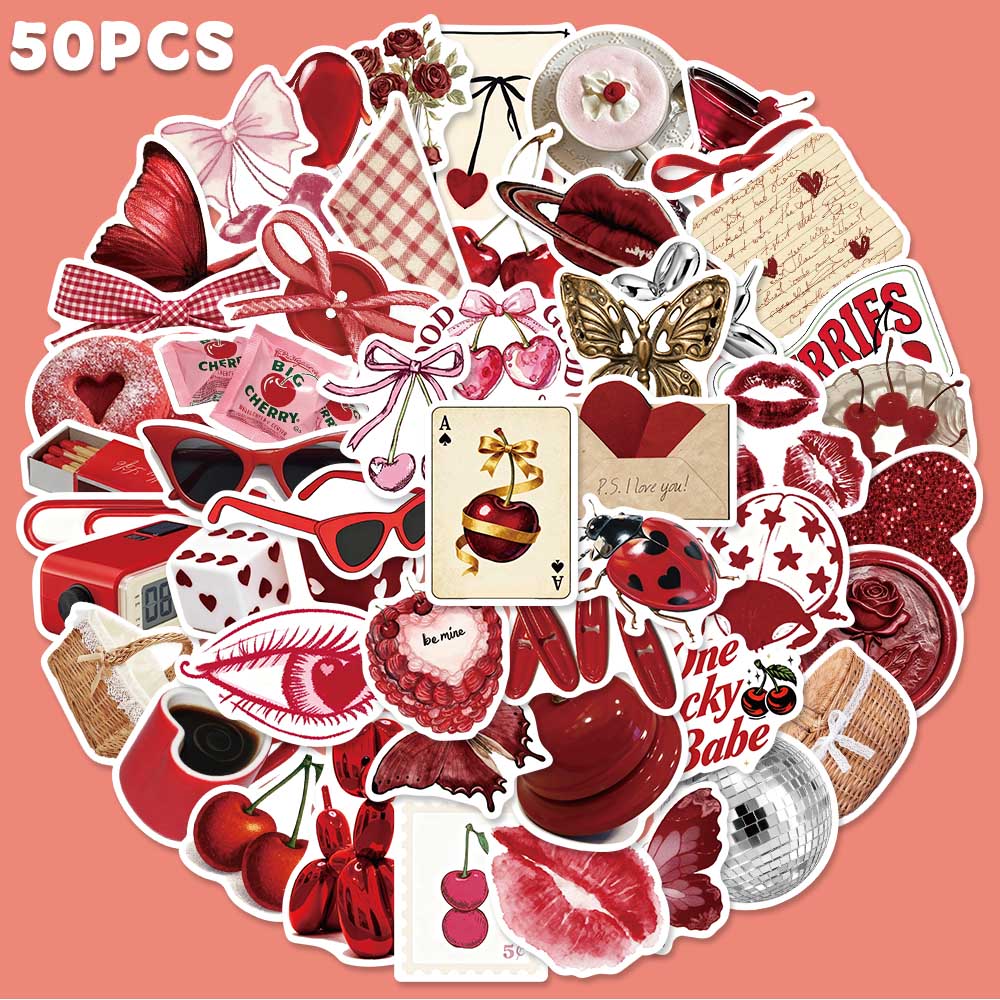 Sticker Luggage Decorative - 50 Buah Stiker Grafiti Berwarna Ceri