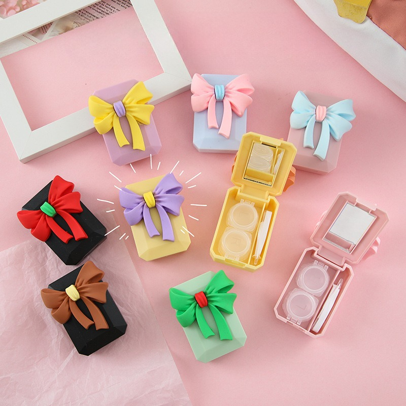 Travel Accessories Kit For Women - Kotak Lensa Kontak Warna-Warni dengan Cermin,