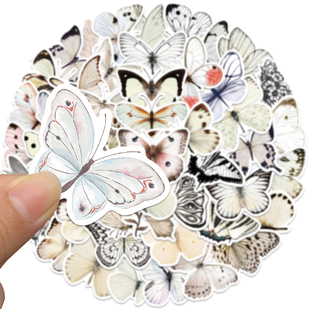 50 Buah Stiker Kupu-kupu Putih - Sticker Luggage Decorative ulasan dan harga